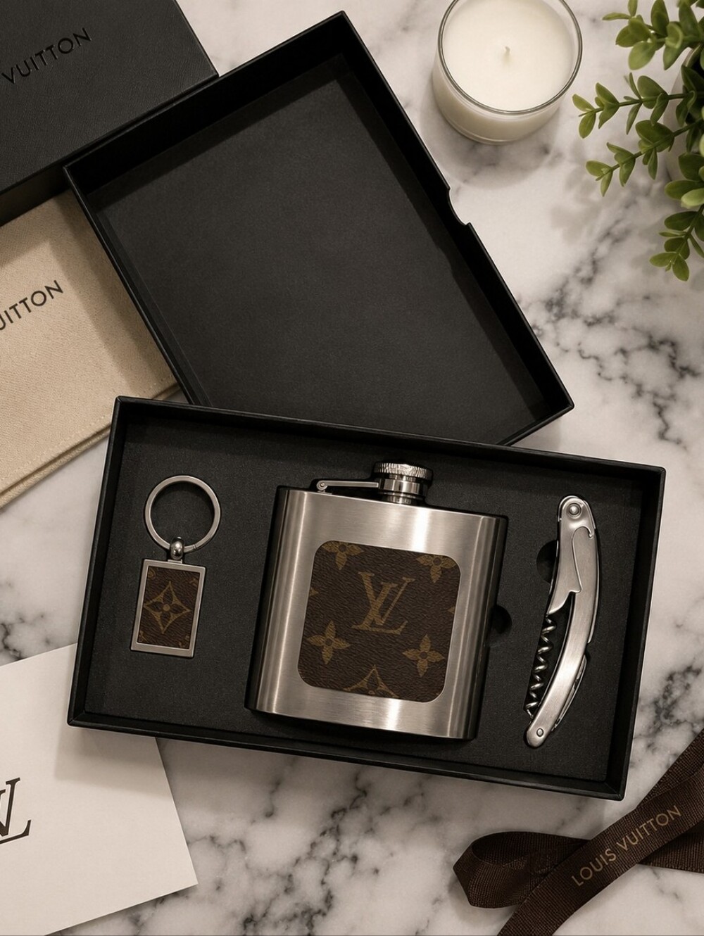 Designer-Style Upcycled Stainless Steel Flask Gift Set